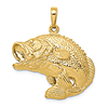 10k Yellow Gold 2-D Bass Fish Pendant 3/4in