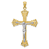 10k Two-tone Gold Fleur de Lis Crucifix Pendant 1.5in