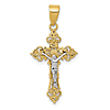 10k Two-tone Gold Fleur de Lis INRI Crucifix Pendant 3/4in
