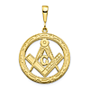 10k Yellow Gold Round Masonic G Compass and Square Pendant 1in