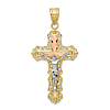 10k Tri-Color Gold Diamond-Cut Crucifix Pendant 1.25in