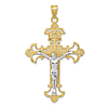 10k Two-tone Gold Budded INRI Crucifix Pendant 1.5in