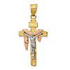 10k Tri-color Gold Diamond-cut Draped INRI Crucifix Pendant 1in