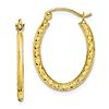 10k Yellow Gold Diamond-cut Oval Hoop Earrings 7/8in