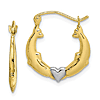 10k Yellow Gold Rhodium Dolphin Heart Hoop Earrings 5/8in