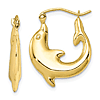 10k Yellow Gold Dolphin Hoop Earrings 3/4in