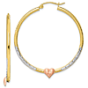 10k Yellow and Rose Gold Heart Hoop Earrings with Rhodium 1 1/2in
