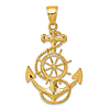 10k Yellow Gold Anchor and Wheel Pendant with Rope 1 1/4in