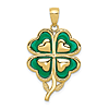 10k Yellow Gold Four Leaf Clover Heart Pendant with Green Acrylic 1in