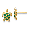 10k Yellow Gold Green Enamel Sea Turtle Earrings