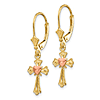 10k Two-tone Gold Heart and Cross Leverback Earrings