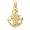 10k Yellow Gold Anchor Pendant with Ship's Wheel Satin Finish 1in