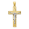 10k Two-Tone Gold Block Crucifix Pendant Diamond-cut Texture 1.5in