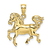 10k Yellow Gold Galloping Horse Pendant 3/4in