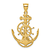 10k Yellow Gold 2-D Anchor and Wheel Pendant 1.25in
