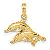 10k Yellow Gold Pair of Dolphins Pendant with Textured Fins 1/2in
