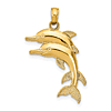 10k Yellow Gold Jumping Dolphins Pendant With Textured Fins