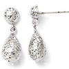 10kt White Gold 3/4in Textured and Polished Pear Post Dangle Earrings