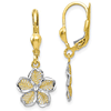 14k Yellow Gold Rhodium Filigree Flower Lever Back Earrings