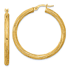 10k Yellow Gold Italian Polished and Textured Twisted Tube Hoop Earrings 1.5in
