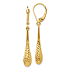 10k Yellow Gold Diamond-cut Teardrop Leverback Earrings 1.75in