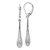 10k White Gold Diamond-cut Teardrop Leverback Earrings 1.75in