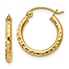 10k Yellow Gold 5/8in Diamond-cut Hoop Earrings 2mm Thick