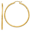 10k Yellow Gold 1.75in Diamond-cut Hoop Earrings 2mm Thick