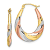 10k Tri-color Gold Scalloped Oval Hoop Earrings 1in