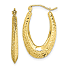10k Yellow Gold Diamond-cut Textured Oval Hoop Earrings 1in