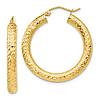 10k Yellow Gold 1.2in Diamond-cut Round Hoop Earrings 4mm