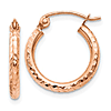 10k Rose Gold 5/8in Diamond-cut Hoop Earrings 2mm Thick