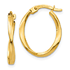 10k Yellow Gold Polished Oval Twist Hoop Earrings 3/4in
