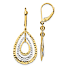 10k Two-tone Gold Nested Tear Drop Diamond-cut Leverback Earrings