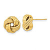 10k Yellow Gold Triple Love Knot Post Earrings With Polished And Textured Finish
