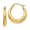 10k Yellow Gold Hollow Textured Shrimp Hoop Earrings 3/4in