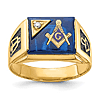 10k Yellow Gold .01 ct Diamond Masonic Ring with Rectangular Blue Stone 