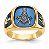 10k Yellow Gold Masonic Ring with Cushion Cut Blue Stone