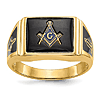 10k Yellow Gold Masonic Ring Rectangular Black Stone With Open Back