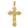 10k Yellow Gold INRI Fleur De Lis Crucifix Pendant 1.75in