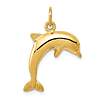 10k Yellow Gold Jumping Dolphin Pendant 3/4in