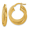 14k Yellow Gold Double Textured and Polished Hoop Earrings 3/4in
