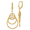 14k Yellow Gold Triple Circle Leverback Dangle Earrings