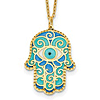 14k Yellow Gold Blue Enamel Hamsa Chamseh Necklace