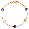 14k Yellow Gold Multi Gemstone Quatrefoil Station Bracelet 7.5in