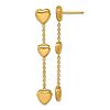 14k Yellow Gold Triple Heart Chain Post Dangle Earrings 2in