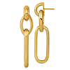 14k Yellow Gold Brushed and Polished Long Oval Link Dangle Earrings 2.5in