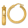 14k Yellow Gold Polished and Textured Wavy Round Hoop Earrings 1in