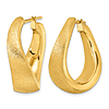 14k Yellow Gold Twisted U-Shape Hoop Earrings with Polished and Satin Finish 1.2in