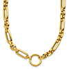14k Yellow Gold Knife Edge Fancy Rectangle and Round Link Necklace with Circle Charm